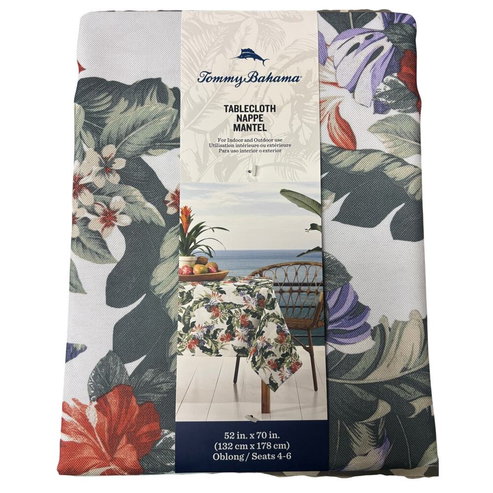 Tommy Bahama Tropical Floral Indoor Outdoor Tablecloth 52x70 Oblong Hibiscus New